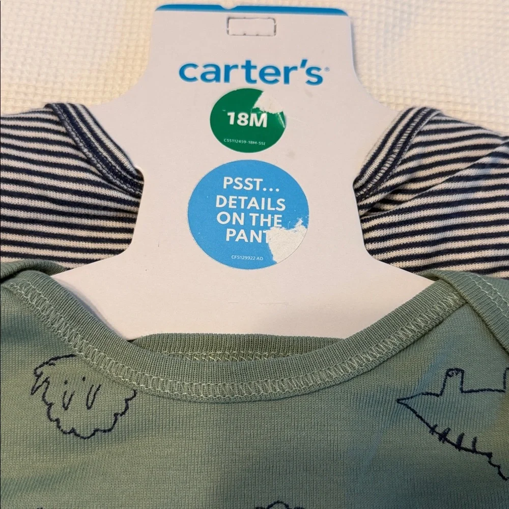 Carter's Baby 4 pcs Layette Set Olive Green and Blue Dino and Stripes 18 Months